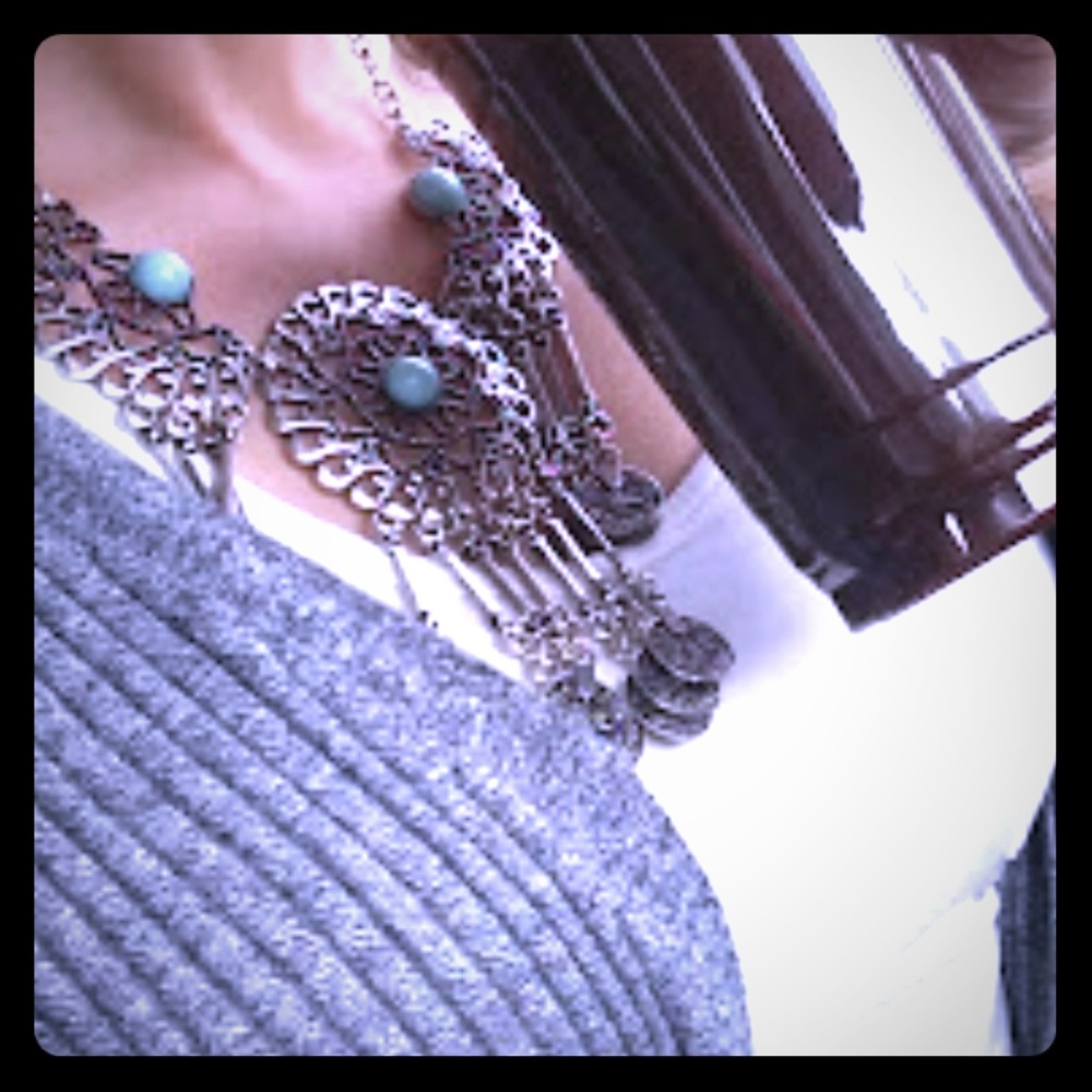 Silver And Torquoise Statement Necklace - image 1